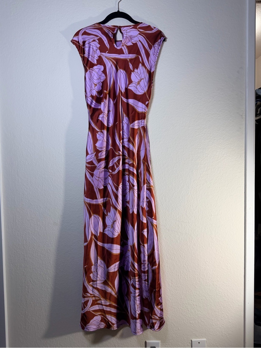 House of Harlow 1960 Cassia Floral Ring Maxi Dress Purple Brown M - Picture 8 of 12